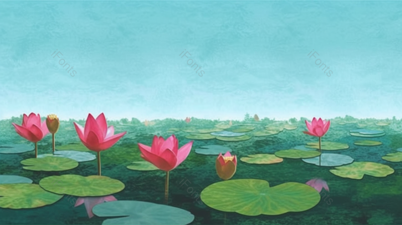 夏至唯美池塘里的荷叶荷花插画手绘背景,插画/手绘图,插画/手绘图库,插画/手绘图下载,插画/手绘